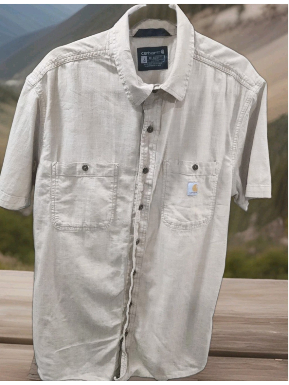 Carhartt Mens Shirt Large Tall Relaxed Fit Short Sleeves Button-Down Pockets Tan